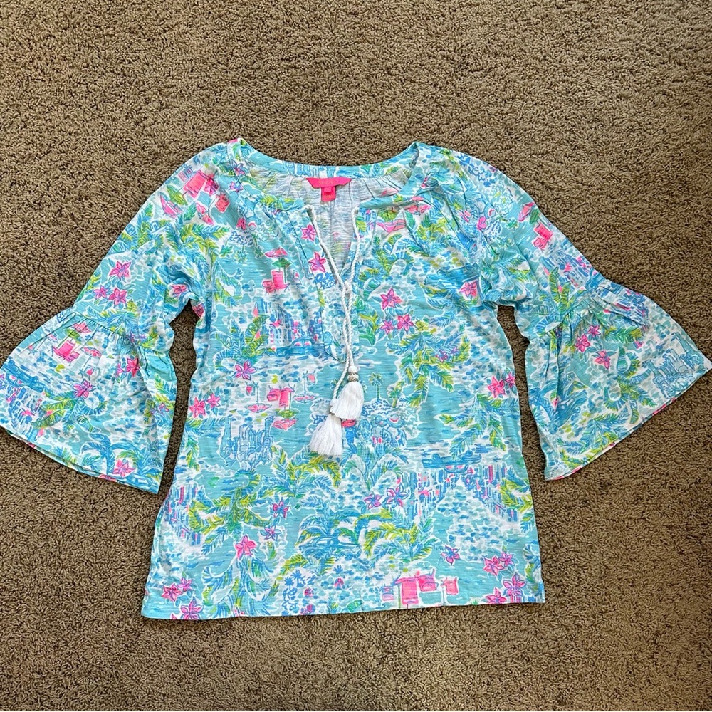 Lilly Pulitzer Blue, Pink & Green Printed Bell-Sleeve Tunic
